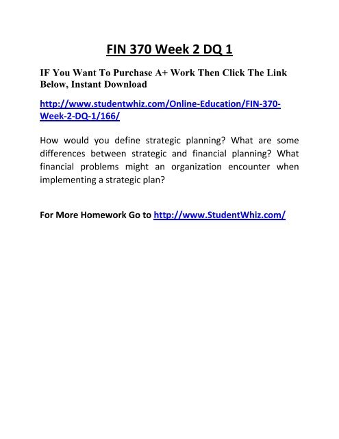 FIN 370 Week 2 DQ 1 Complete Homework Help