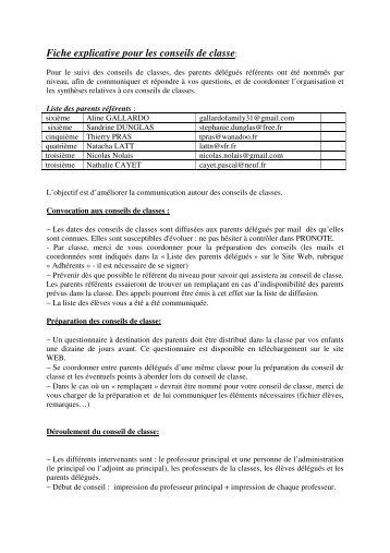 Fiche explicative pour les conseils de classe