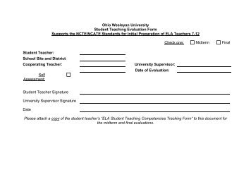 (NCTE) Student Teaching Evaluation Form - NCATE Evidence Room