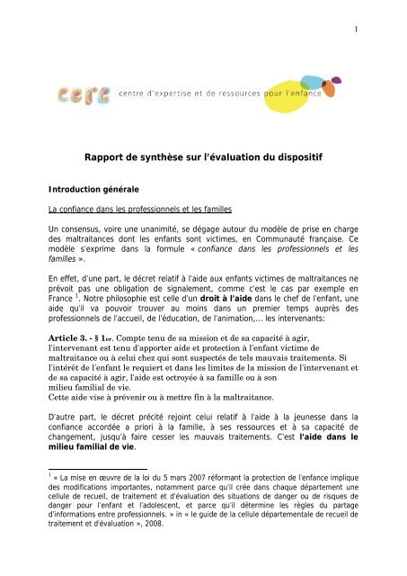 Rapport De Synthese Sur L Evaluation Du Dispositif