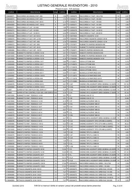 listino GENERALE 2010