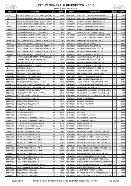 listino GENERALE 2010