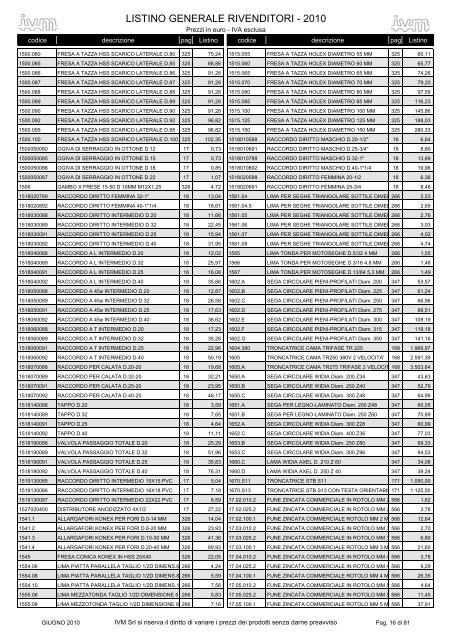 listino GENERALE 2010