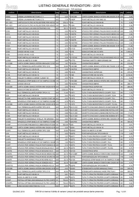 listino GENERALE 2010