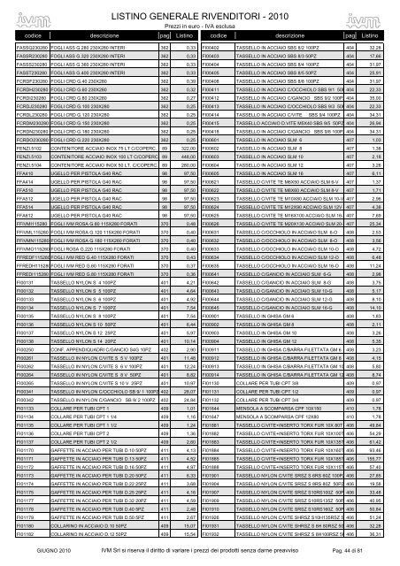 listino GENERALE 2010