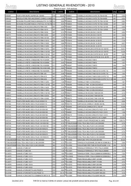 listino GENERALE 2010