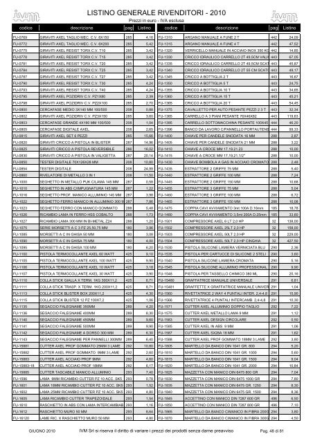 listino GENERALE 2010