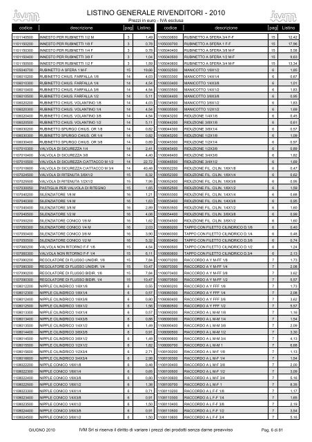 listino GENERALE 2010