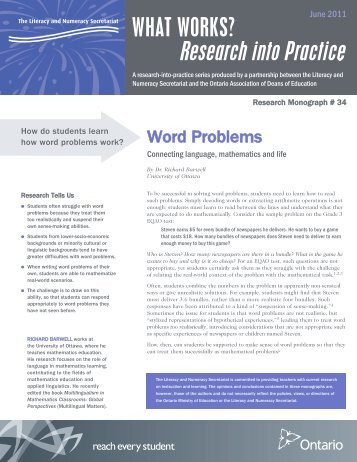 Word Problems: Connecting Language, Mathematics and ... - Ontario
