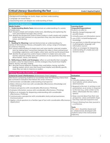 Critical Literacy Questioning the Text