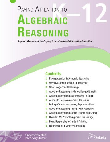 Paying Attention to Algebraic Reasoning, K to 12 - EduGains