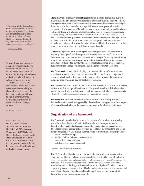 The Ontario Leadership Framework 2012