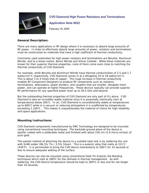 CVD Diamond High Power Resistors and ... - MRC Components