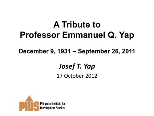 A Tribute to Professor Emmanuel Q Yap