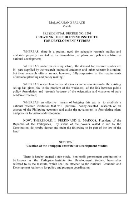 Presidential Decree No. 1201. - Philippine Institute for Development ...