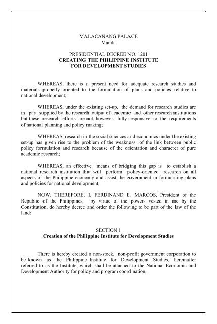 Presidential Decree Example Presidential Decree No. 1201. - Philippine Institute for Development ...