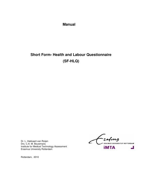 Manual Short Form- Health and Labour Questionnaire (SF-HLQ)