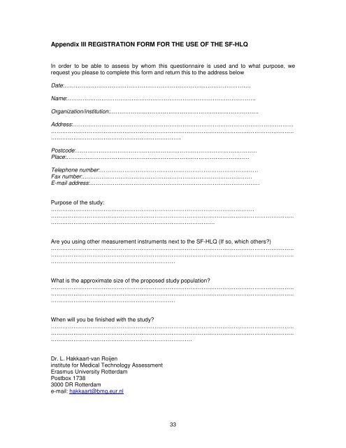 Manual Short Form- Health and Labour Questionnaire (SF-HLQ)