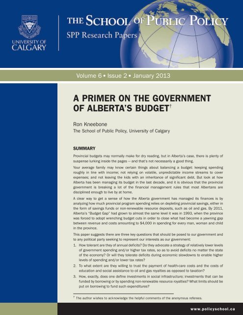 A PRIMER ON THE GOVERNMENT OF ALBERTA’S BUDGET
