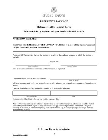 REFERENCE PACKAGE Reference Letter Consent Form Reference Form for Admission