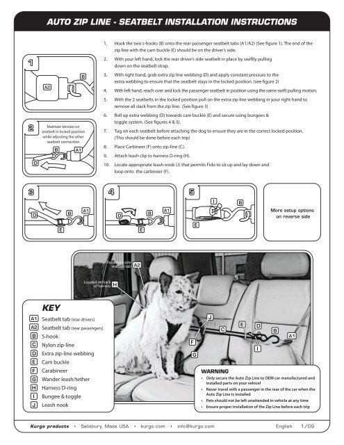 auto zip line seatbelt installation instructions key Kurgo
