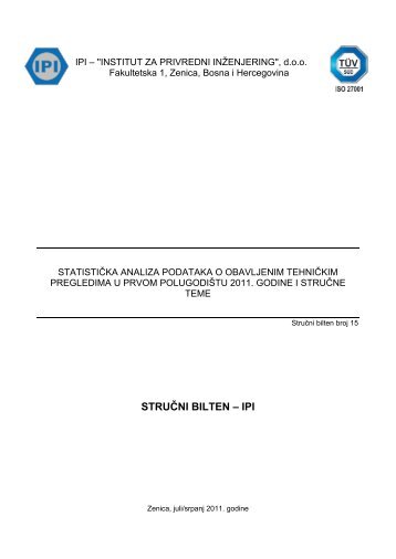 statistiÄka analiza podataka o obavljenim tehniÄkim pregledima ... - IPI