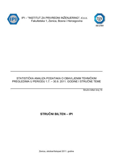 statistiÄka analiza podataka o obavljenim tehniÄkim pregledima ... - IPI