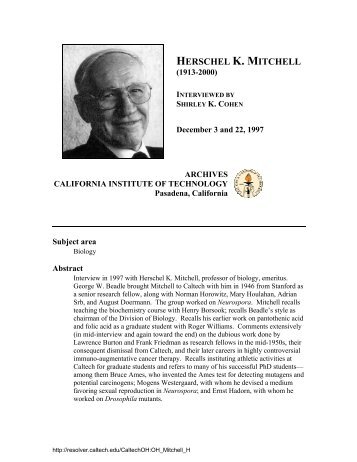 herschel k. mitchell - Caltech Oral Histories - California Institute of ...