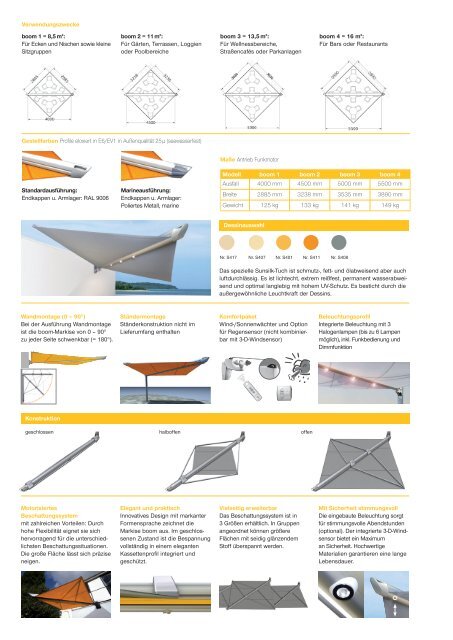 Produktinformation Markisensegel Boom