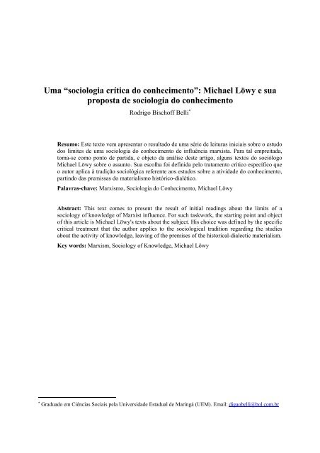 Uma “sociologia crítica do conhecimento”: Michael Löwy e ... - UEM