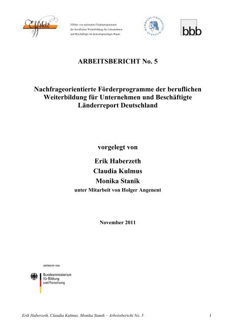 ARBEITSBERICHT No. 5 Nachfrageorientierte ... - Effekte