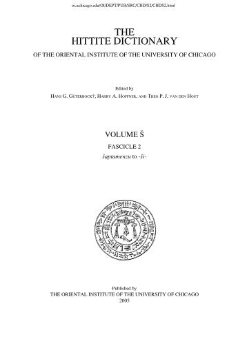 THE HITTITE DICTIONARY - Oriental Institute - University of Chicago