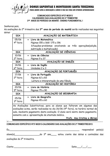 3º Ano - Colégio Domus Sapientiae