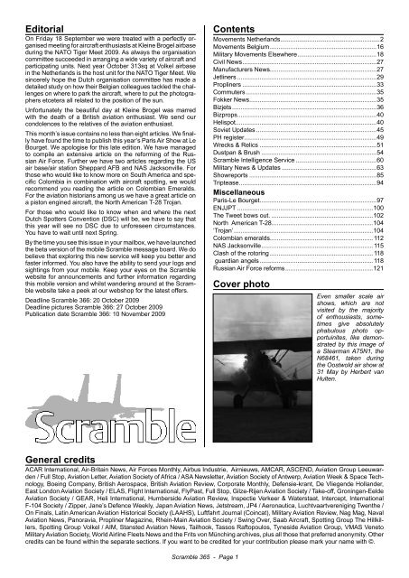 General credits Editorial Cover photo Contents - Scramble