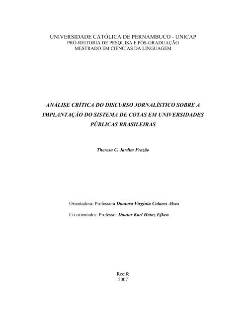 AnÃ¡lise crÃ­tica do discurso jornalÃ­stico sobre a implantaÃ§Ã£o - Unicap