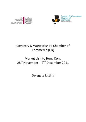 Coventry & Warwickshire Chamber of Commerce (UK) Market visit to ...