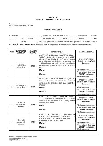 Anexo V - Proposta Comercial Padronizada - DME DistribuiÃ§Ã£o ...