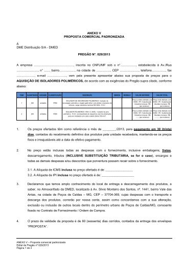 Anexo V - Proposta Comercial Padronizada - DME DistribuiÃ§Ã£o ...