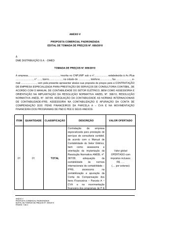 ANEXO V - Proposta Comercial padronizada