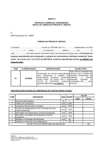 ANEXO V - Proposta Comercial padronizada