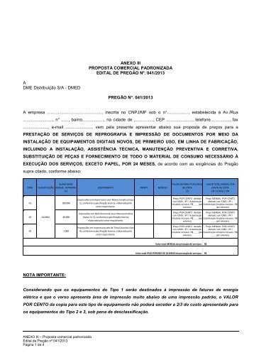 Anexo III - Proposta Comercial Padronizada - DME DistribuiÃ§Ã£o ...