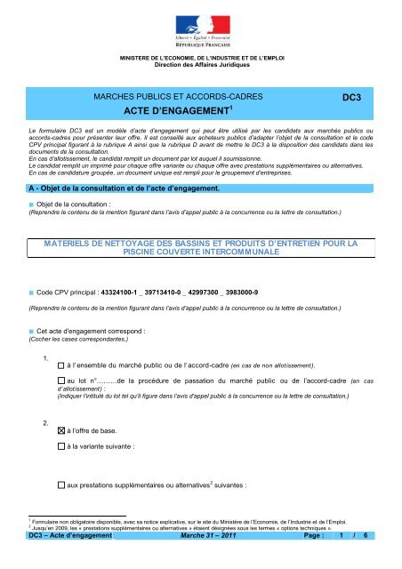 ACTE D'ENGAGEMENT DC3