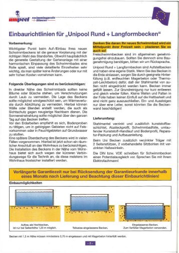 Einbaurichtlinien für „Unipool Rund + Langformbecken"