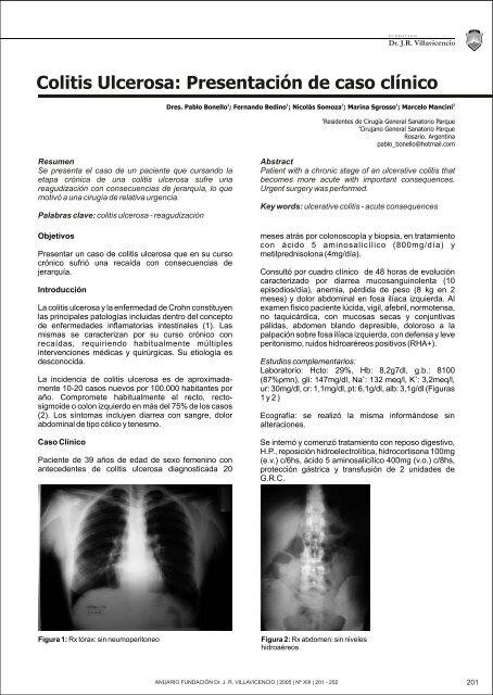 Colitis Ulcerosa Presentación de caso clínico aproximadamente rectosigmoide