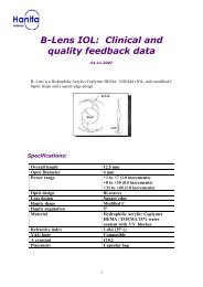 B-Lens IOL Clinical and quality feedback data