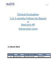 Clinical Evaluation 1 to 3 months Follow Up Report SeeLens HP Intraocular Lens
