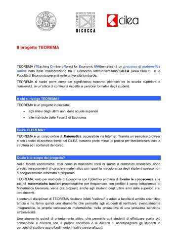 Il progetto TEOREMA