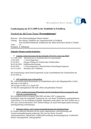 Protokoll _AG_ 5-Personalplanung - Bildungsfaktor Abitur. Hessen