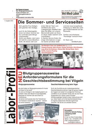 Die Sommer- und Serviceseiten - Vet Med Labor