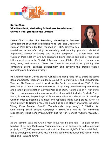 Karen Chan Vice President, Marketing & Business Development German ...